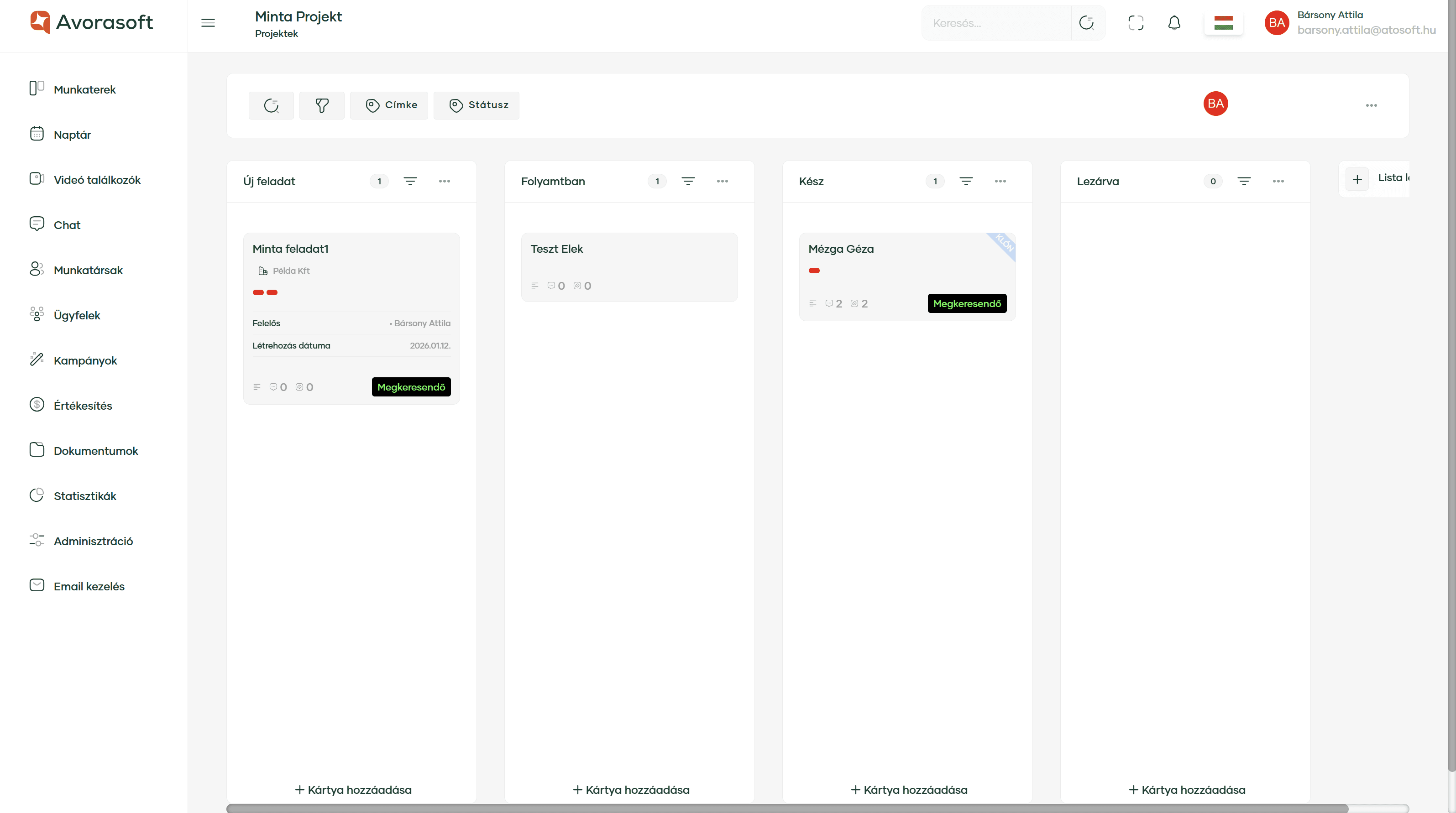 Avorasoft CRM modulok